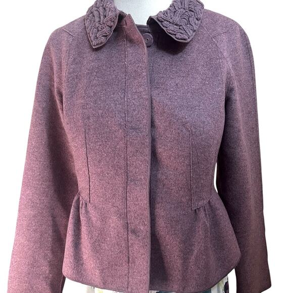 Magaschoni Wool Cashmere Jacket | Mauve Purple | Sz 6 | Textured Collar | Lined - Picture 1 of 10